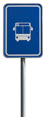 Bus Stop Sign with White Symbol on Blue Background Isolated on transparent background