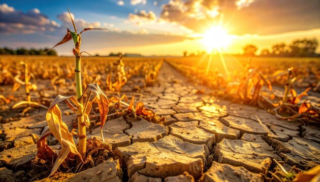 FlyPro Firefly image showing severe drought causing widespread agricultural failure, with fields of withered, brittle crops and no sign of growth.