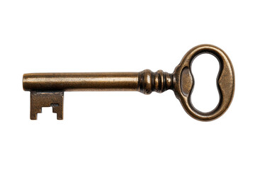 Antique brass skeleton key with ornate bow and bit on black background metal, Isolated On White Background, Png Transparent