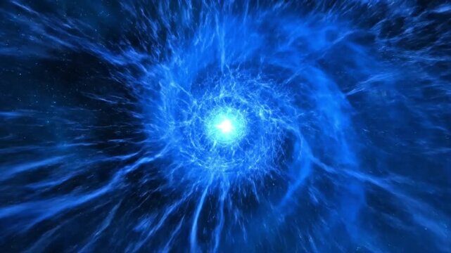 Vibrant blue neon swirl motion graphics representing futuristic digital transformation enterprise data flow cybersecurity and corporate keynote presentation backdrop