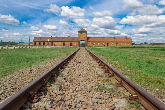 Entrance to Auschwitz-Birkenau (the "Death Gate"). Oświęcim, Poland. August 18, 2025