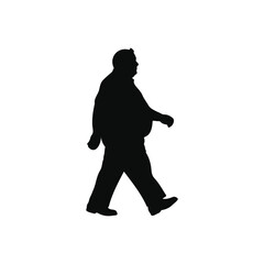 Over weight middle aged man walking  silhouette vector flat illustration design.