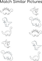 Match the Similar Images Dinosaur Worksheet – Outline Different Types of Dinosaurs Kids Activity Sheet © Iresha