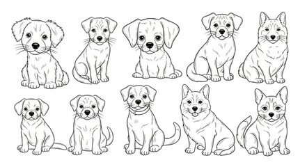Collection of adorable puppy dog sketches in various poses.