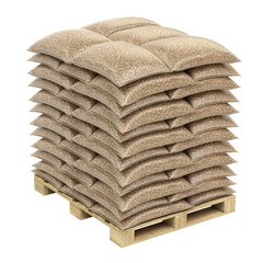 Pellet bags isolated on the wooden pallet - 3d PNG illustration

