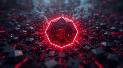 Dark gray and red hexagonal technology abstract vector background. Red bright energy flashes under hexagon in futuristic modern technology background vector illustration. Black honeycomb texture grid.