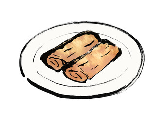春巻きの和風筆イラスト素材