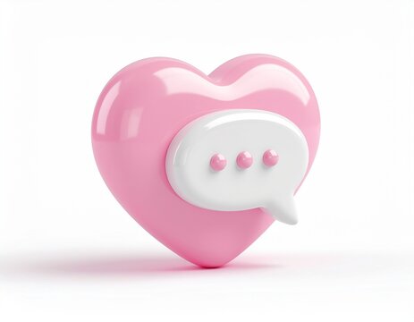 SNSのいいねやメッセージをイメージした柔らかい質感の3Dハートとチャットの吹き出し素材
