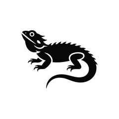 Fototapeta premium Black Silhouette of a Lizard on White Background reptile