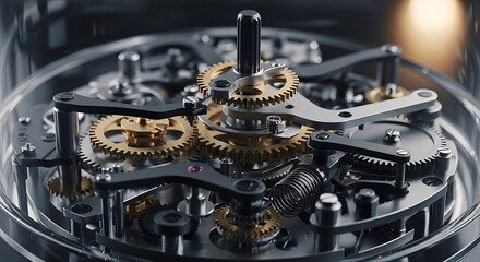Obraz premium Intricate Watch Mechanism Close-up: Precision Gears and Clockwork in Motion