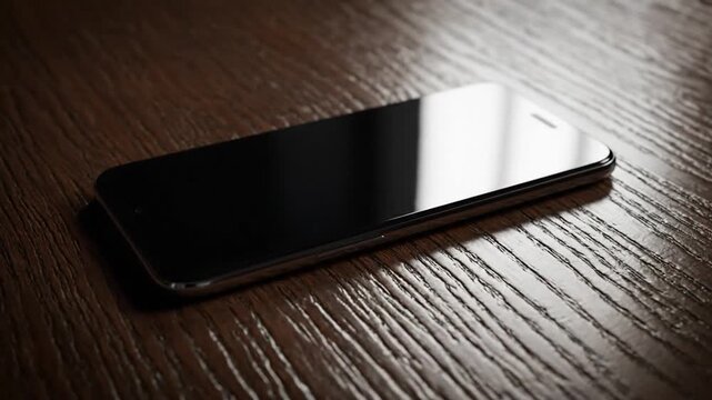 Smartphone on wooden table.
