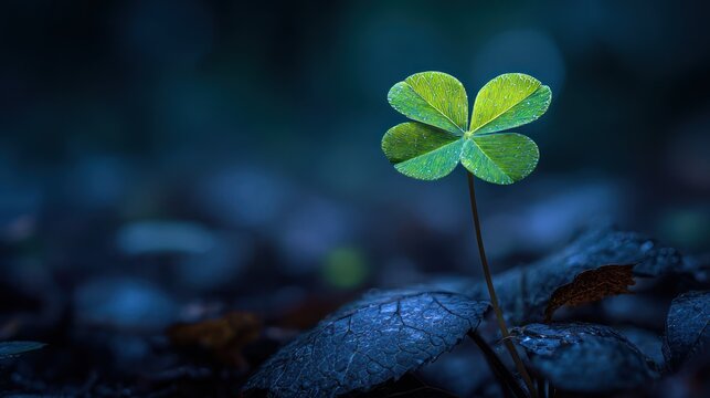 A single green clover leaf with a blurred background.
