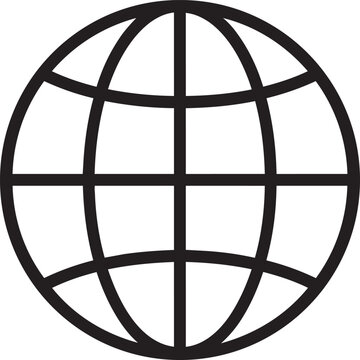 Digital world globe icon with latitude and longitude grid lines representing internet connection