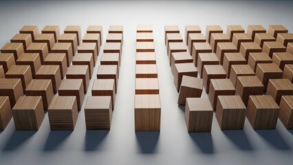 Obraz premium Rows of wooden blocks arranged in a pattern on a white surface