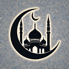 Islamic symbol illustration featuring mosque minaret and crescent moon with star on transparent background representing faith and spirituality