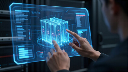 Fototapeta premium Holographic AI Cluster Management Interface (16:9)