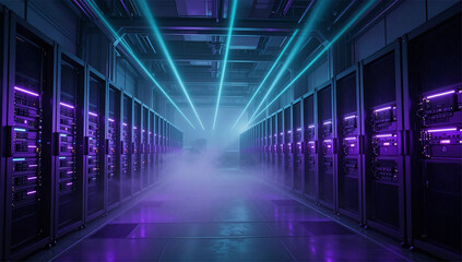Fototapeta premium Epic Wide Panorama of a Galactic Scale Server Hall (16:9)