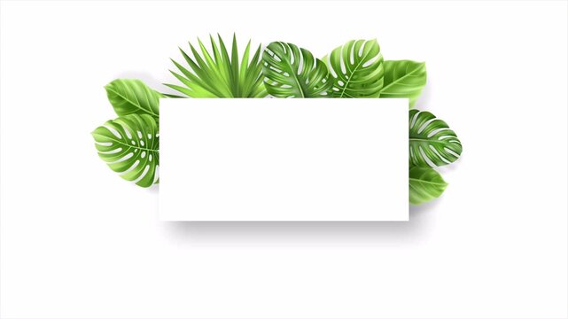 Tropical Leaves Frame with Blank White Card on White Background.
