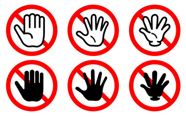 Obraz premium STOP Warning Sign Icons Set with Hand Gesture
