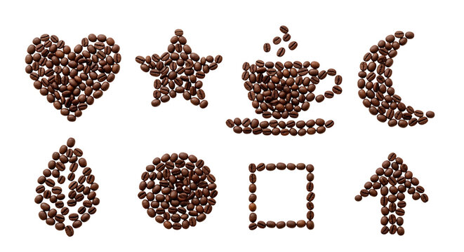 Coffee Bean Shapes Collection on Transparent Background