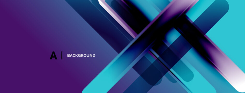 Abstract geometric design. Gradient purple, blue hues create dynamic layered effect. Modern, sleek visual presentation.