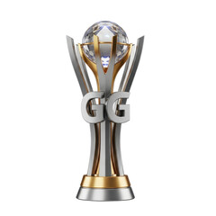 A gleaming futuristic trophy with gg text ideal for esports awards on transparent background