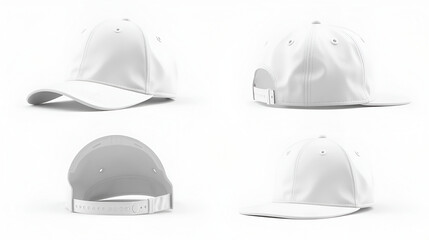 White baseball cap in four different angles views. Mock up.