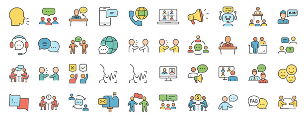 Obraz premium Collection of diverse icons representing various concepts and objects in a grid layout on a clean background