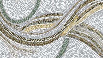 Abstract Wavy Lines of Brown and Gold on Gray Dotted Background Creates a Textured and Dimensional Organic Pattern with Movement and Earthy Tones