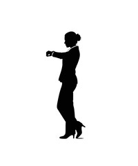 Elegant Businesswoman Checking Smartwatch in Professional Office Setting Silhouette Vector