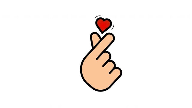 korean heart icon animation. Cartoon hand gesture with heart symbolizing love and affection.