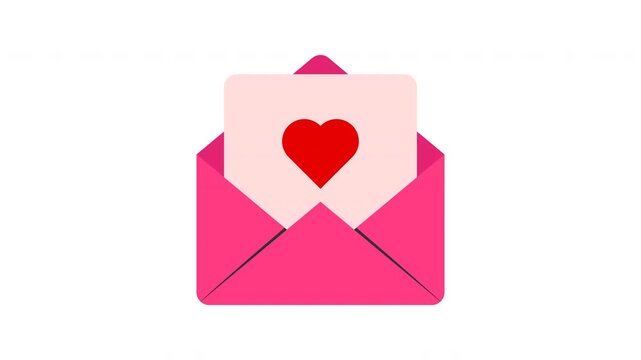 Love Letter icon animation. Pink envelope with a heart card symbolizing love and romance.