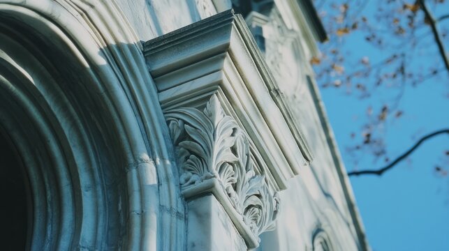 Ornate stonework detail of an old building exterior