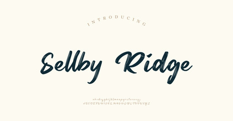 Sellby Ridge, Luxury script alphabet letters font with tails. Typography elegant classic lettering serif fonts and number decorative vintage retro concept for logo branding. vector illustration 