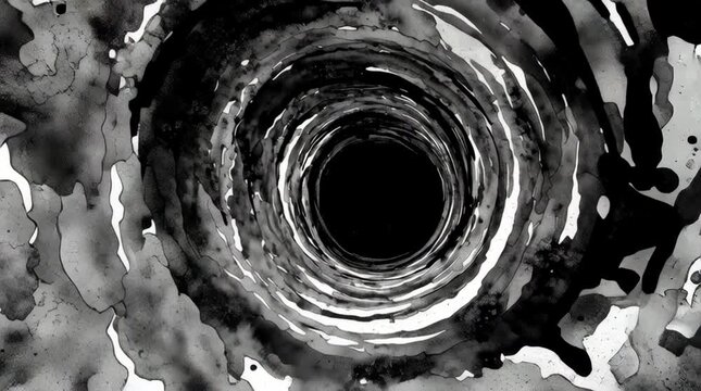 Abstract Black Ink Spiral Tunnel Stock Video Footage