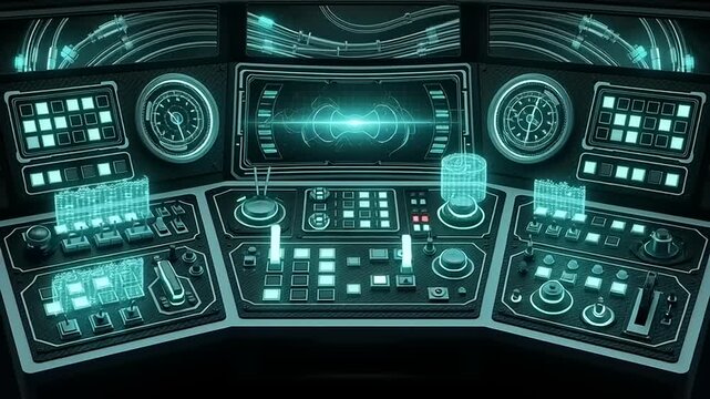 Futuristic Dashboard with Digital Controls and Gauges.