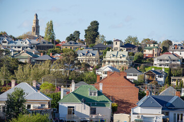 Homes and cottages viewed from Sandy Bay towards Battery Point, Tasmania