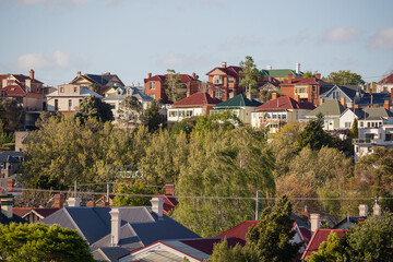 Homes and cottages viewed from Sandy Bay towards Battery Point, Tasmania