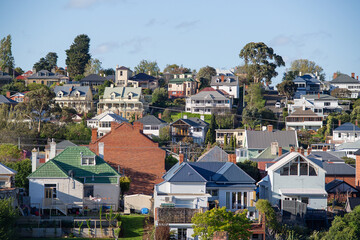 Homes and cottages viewed from Sandy Bay towards Battery Point, Tasmania