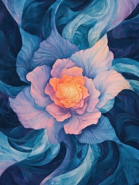 A swirling floral pattern with glowing petals, symbolizing intuition and feminine wisdom 