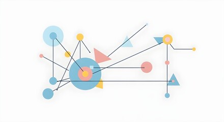 Naklejka premium Abstract Geometric Network with Colorful Shapes on White Background