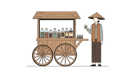 Traditional Indonesian Jamu Herbal Drink Cart Illustration