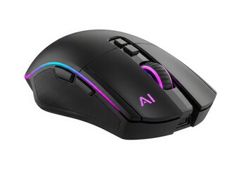 Modern black gaming mouse with vibrant rgb lighting for enhanced gameplay isolated on white background