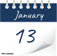 January 13 Calendar Page &ndash; Simple Daily Planner Icon 