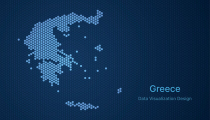 Fototapeta premium Greece map in hexagon grid style, abstract blue data background design.