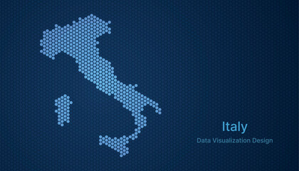 Fototapeta premium Italy map in hexagon grid style, abstract blue data background design.