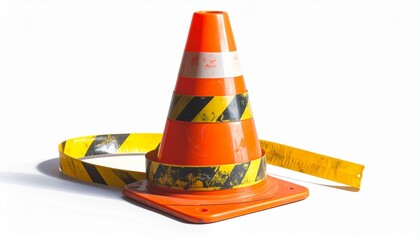 An orange traffic cone wrapped in caution tape&hellip;