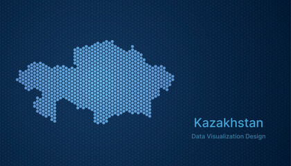 Obraz premium Kazakhstan map in hexagon grid style, abstract blue data background design.