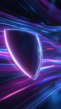 Glowing purple shield with blue lines.