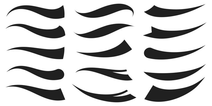 Swoosh tails and vector underlines for baseball team logo. Vintage lines shapes. Brush strokes decorations. Retro curve accent strokes.